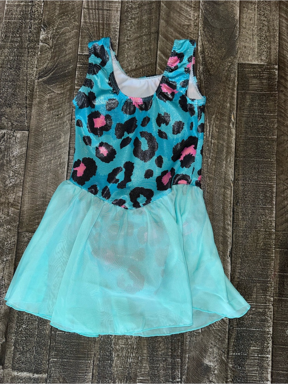 Aqua Leopard Print Dance Dress with Pink Accents - Picture 2 of 2